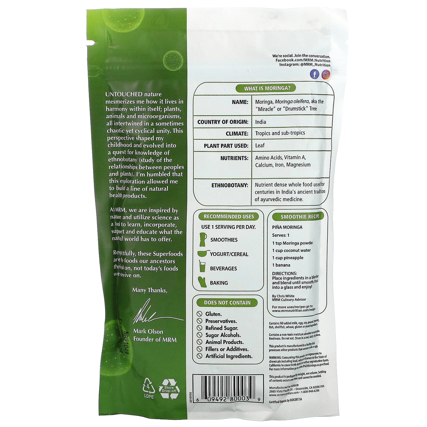Superfoods by MRM Organic Moringa Powder 240g