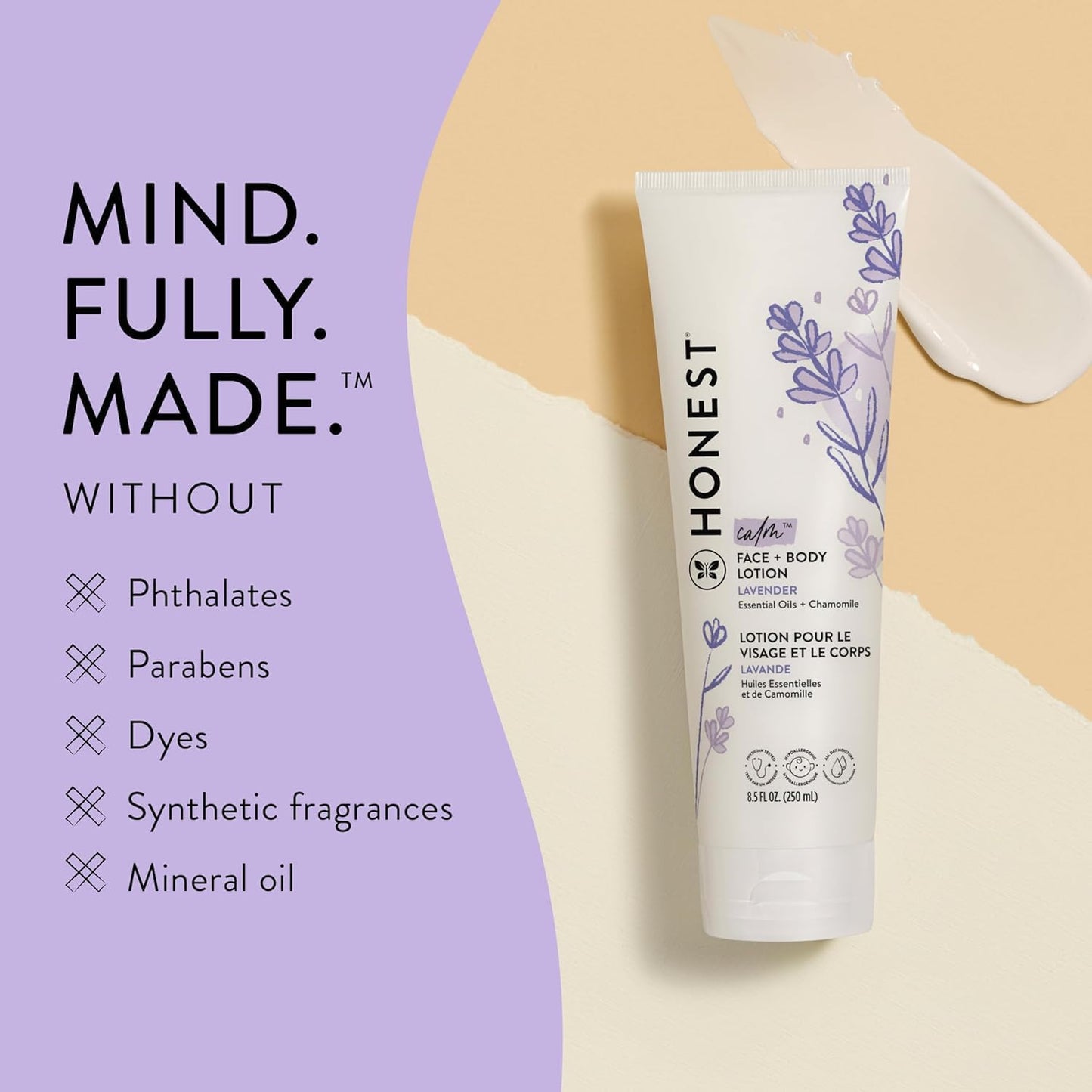 Honest Face + Body Lotion, Lavender Essential Oils & Chamomile 250 ML