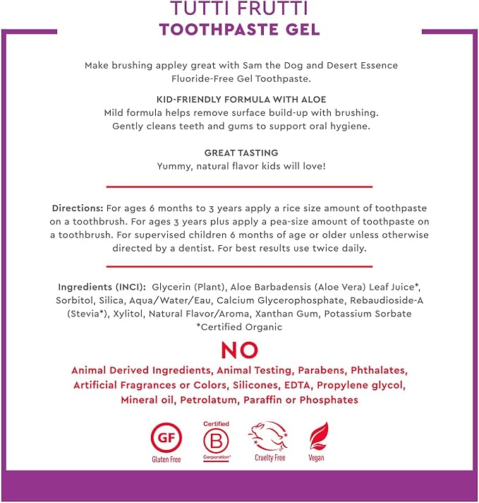 DESERT ESSENCE TUTTI FRUTTI KIDS TOOTHPASTE GEL 133G