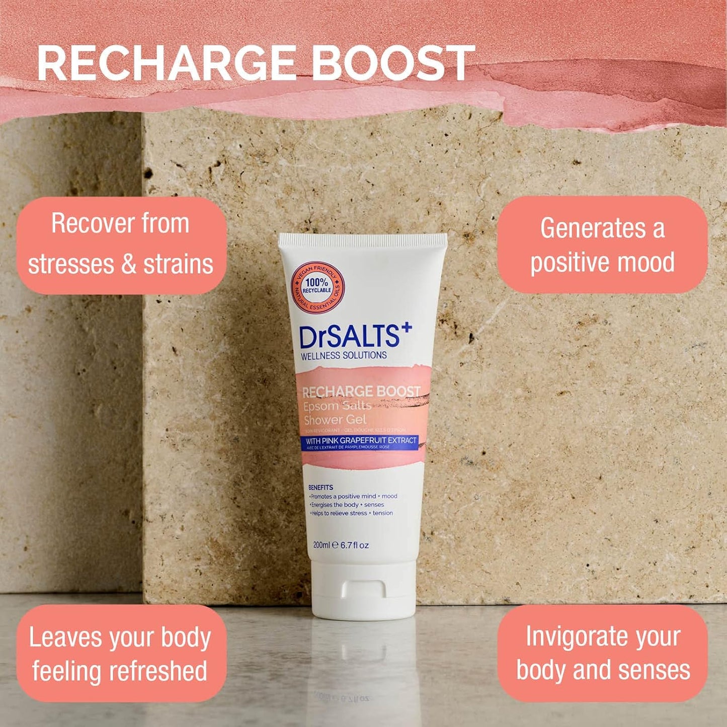 Dr Salts Recharge Boost Epsom salts  Shower Gel 200ml