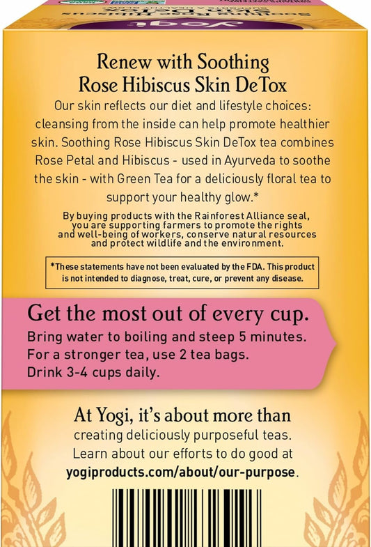 Yogi Tea Soothing Rose Hibiscus Skin Detox Supports a Healthy Glow 16 Tea bags
