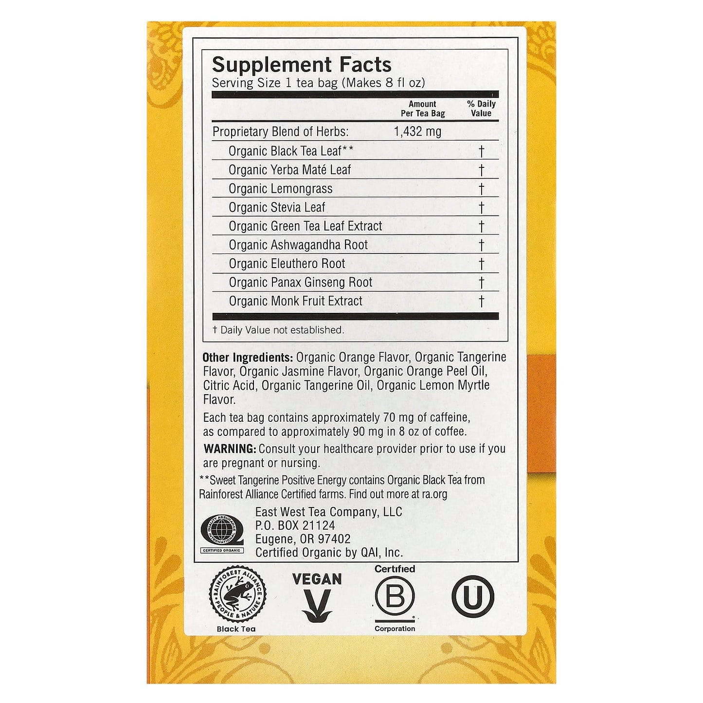 Yogi Tea Positive Energy Sweet Tangerine Supports Focus and Energy Levels 16 tea bags