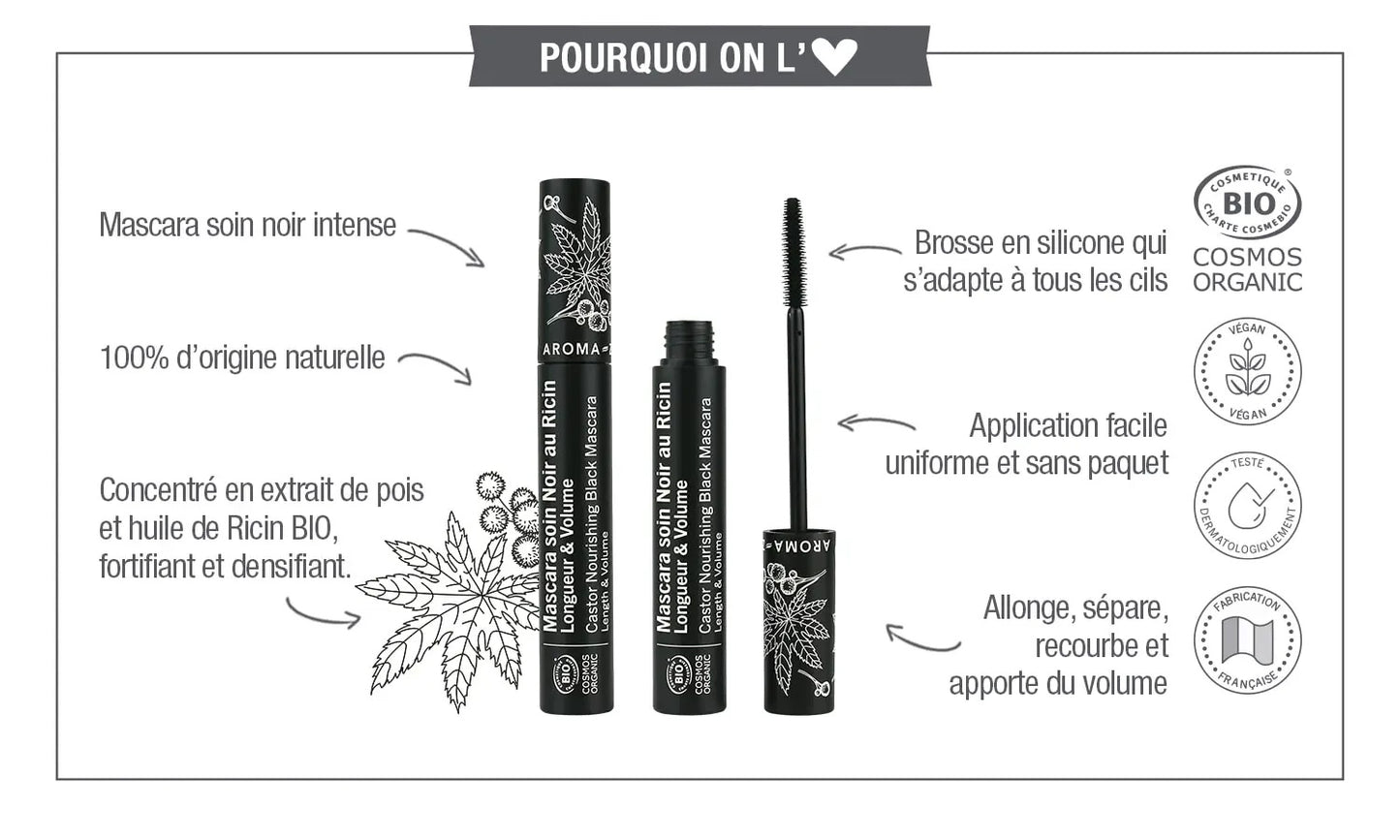 AROMA ZONE NOURISHING BLACK MASCARA WITH ORGANIC CASTOR 10ML