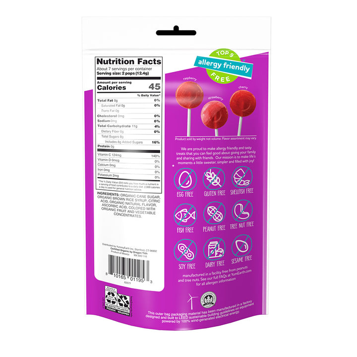 Yumearth Organic Pops No Artificial Dyes - Vitamin C - 14 pops 87g