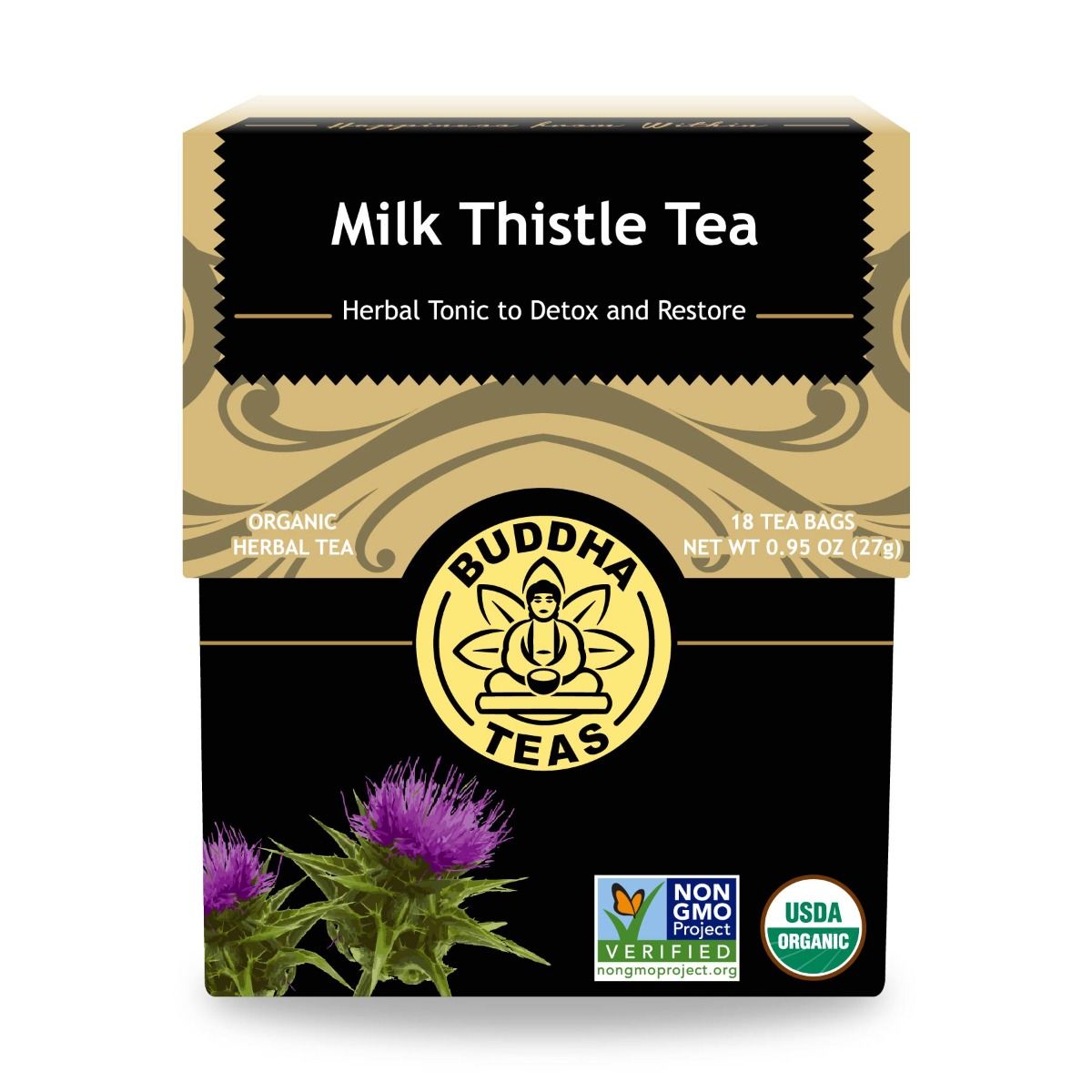 Buddha Teas Milk Thistle Tea Herbal Tonic to Detox and Restore 18 Tea Bags