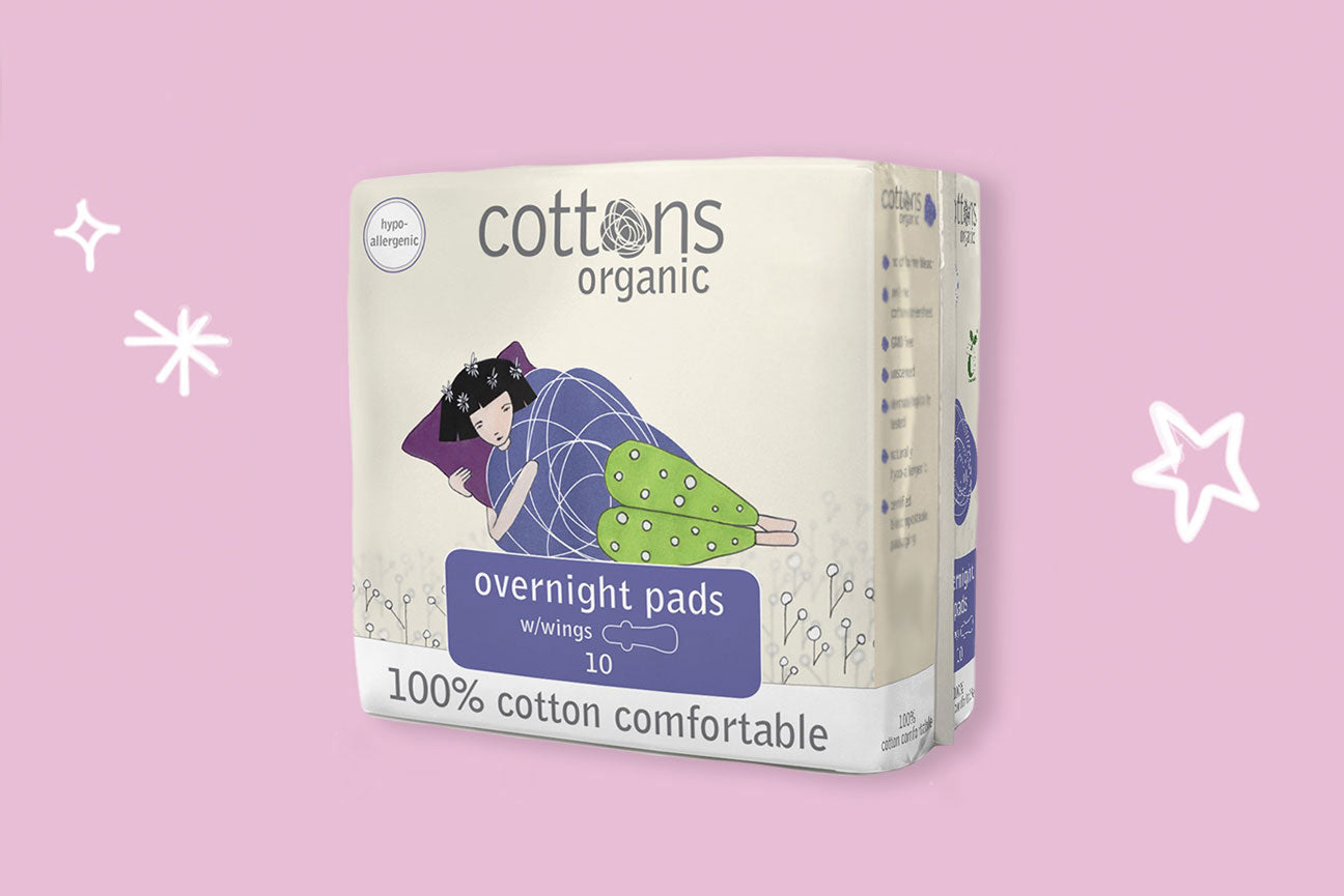 Cottons Organic Super Overnight Pads with Wings - 10 Packs