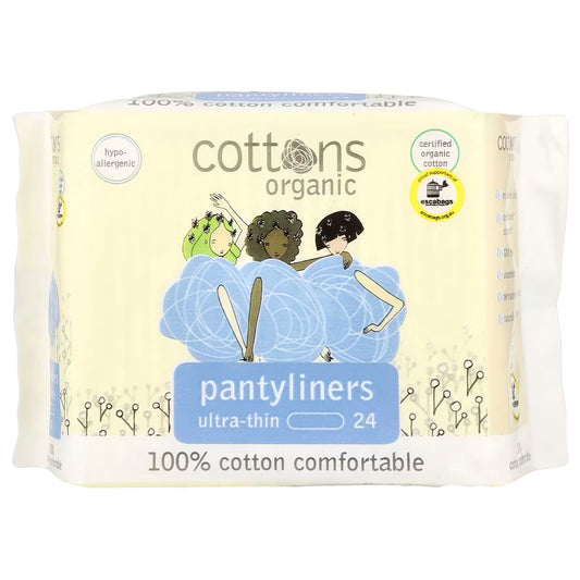 Cottons, 100% Natural Cotton Coversheet, Pantyliners, Ultra-Thin, 24 Liners