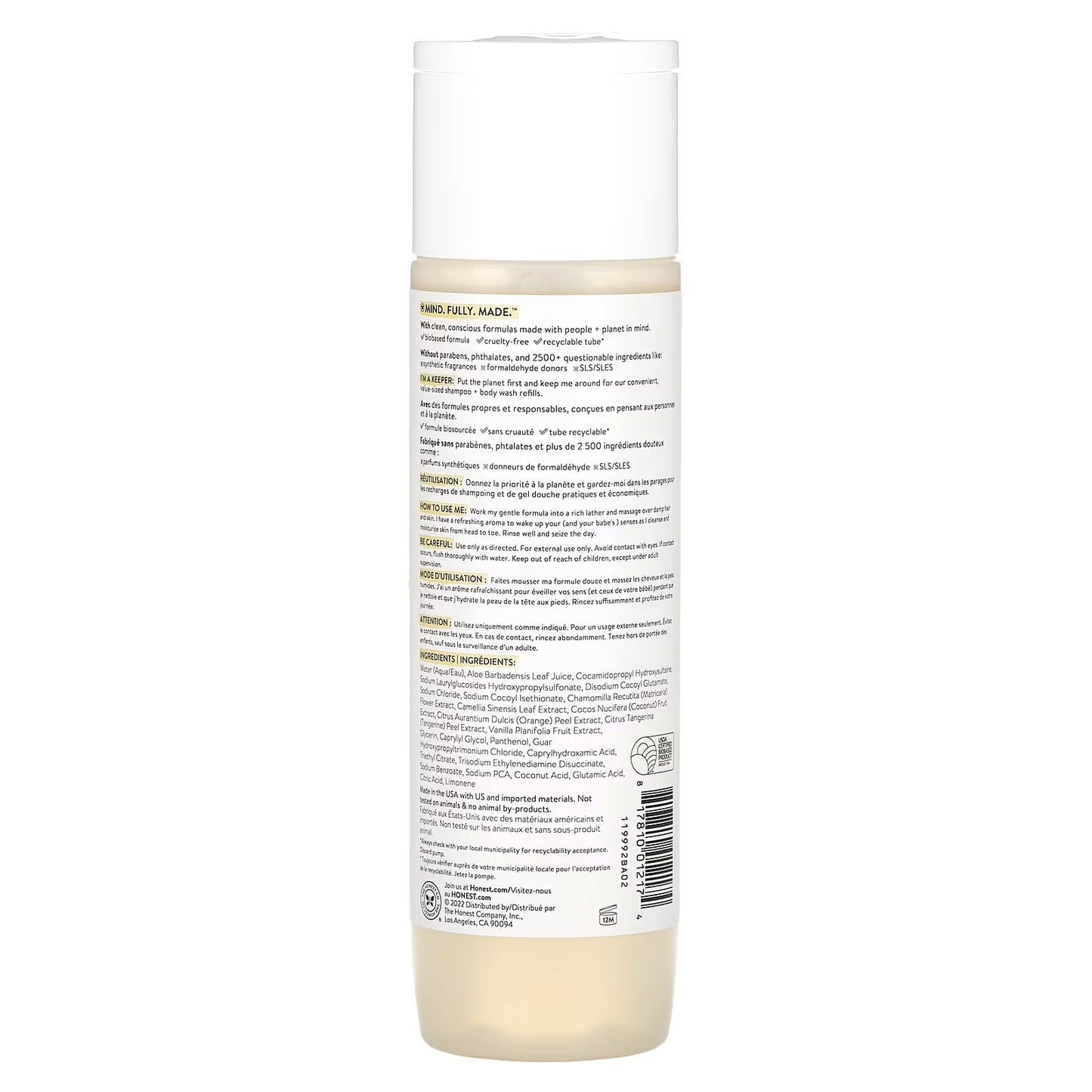 Honest Refresh Shampoo & Body Wash Citrus Vanilla Extracts + Coconut Oil  295 ML
