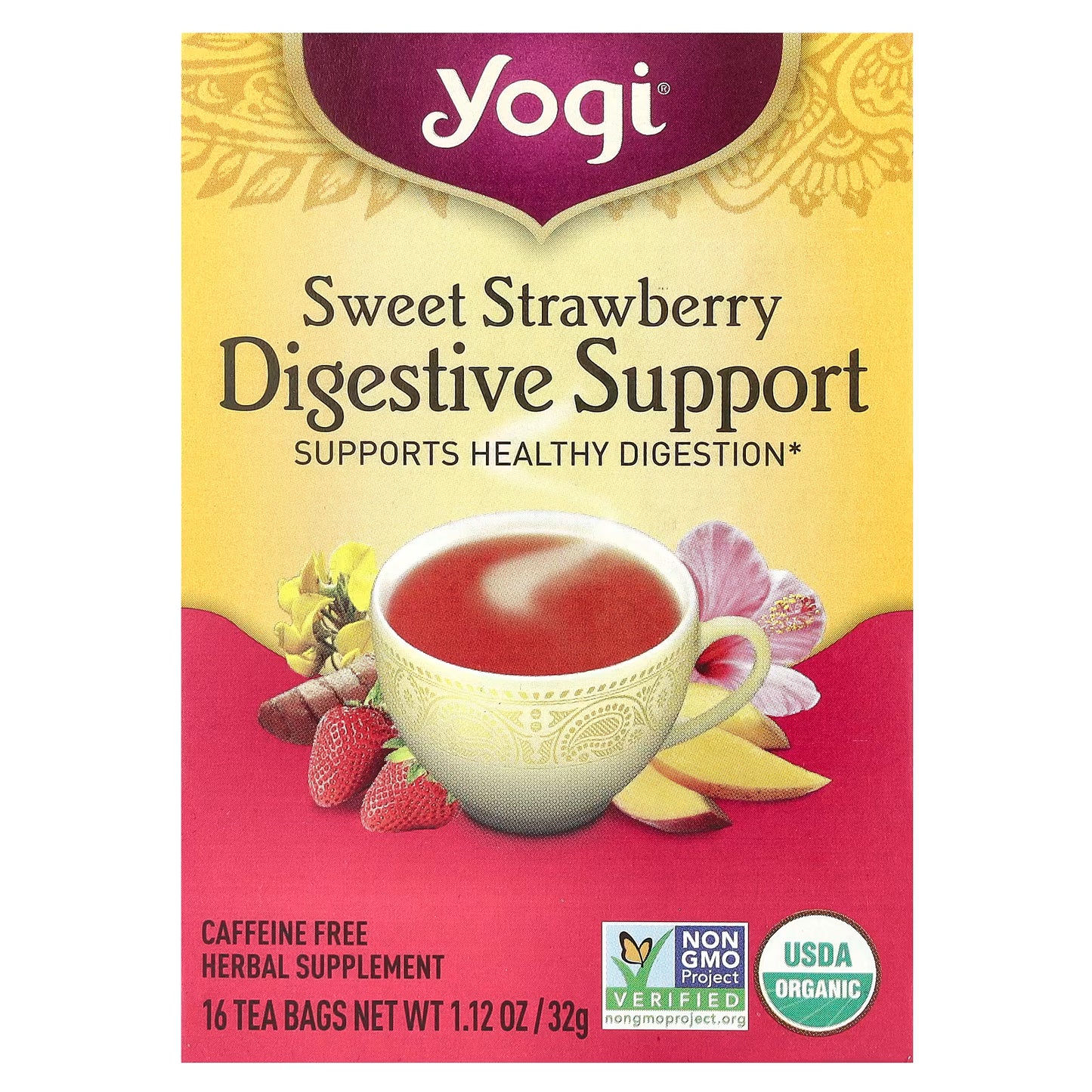 Yogi Tea Digestive Support Sweet Strawberry Supports Healthy Digestion 16 tea bags