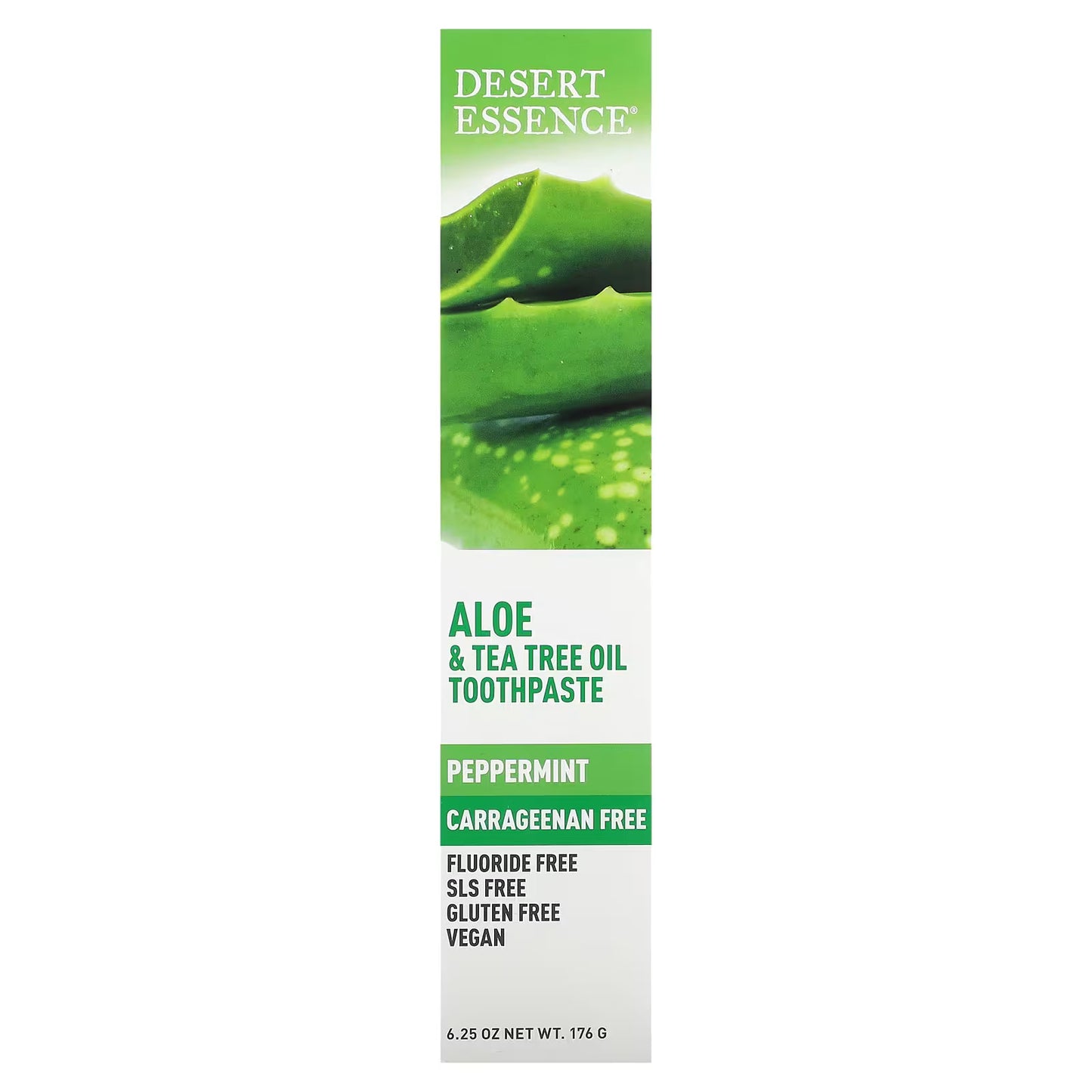DESERT ESSENCE ALOE & TEA TREE OIL PEPPERMINT CARRAGEENAN FREE TOOTHPASTE 176G