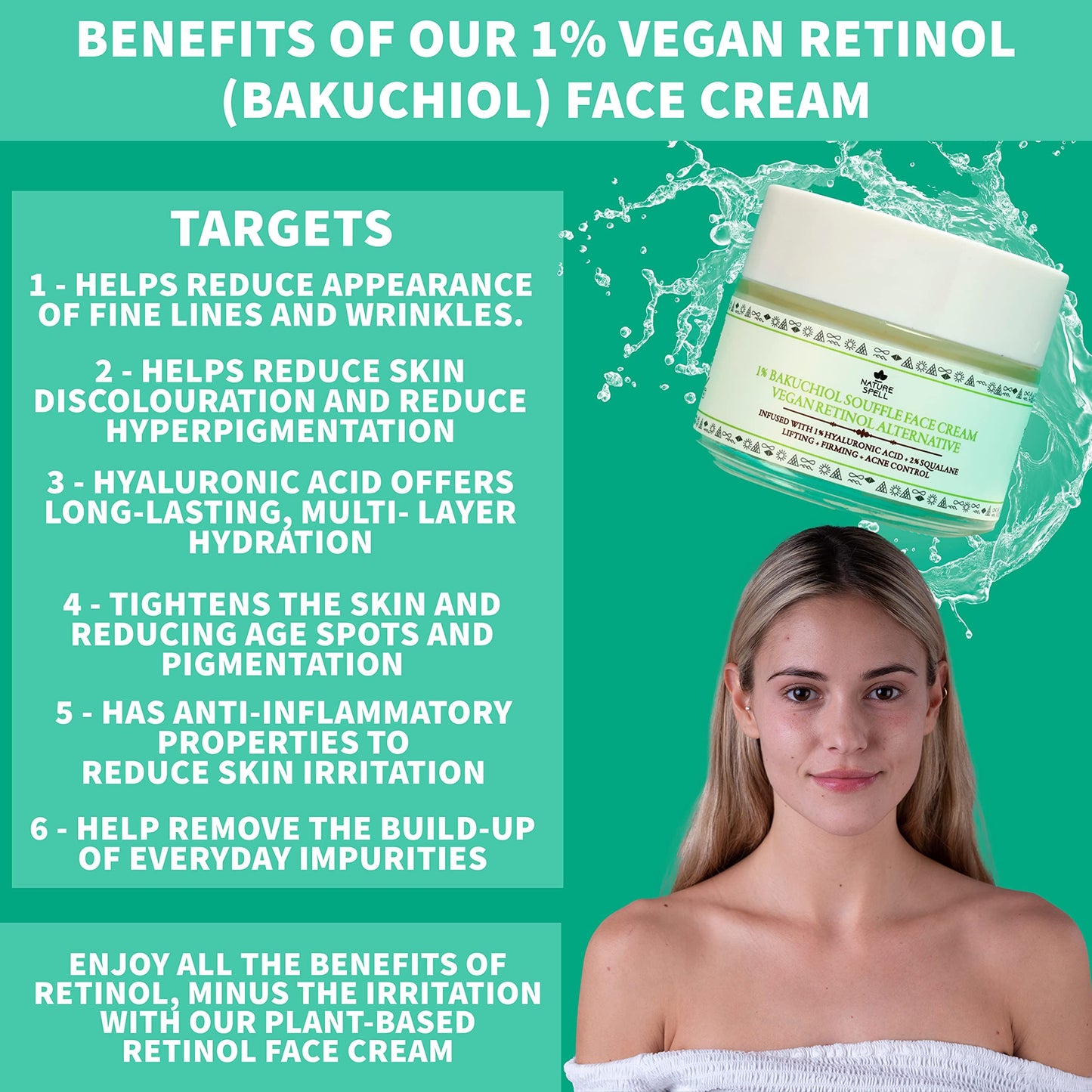 Nature Spell 1% Bakuchiol Soufflé' Face Cream Plant Based Vegan Retinol Alternative 100ML