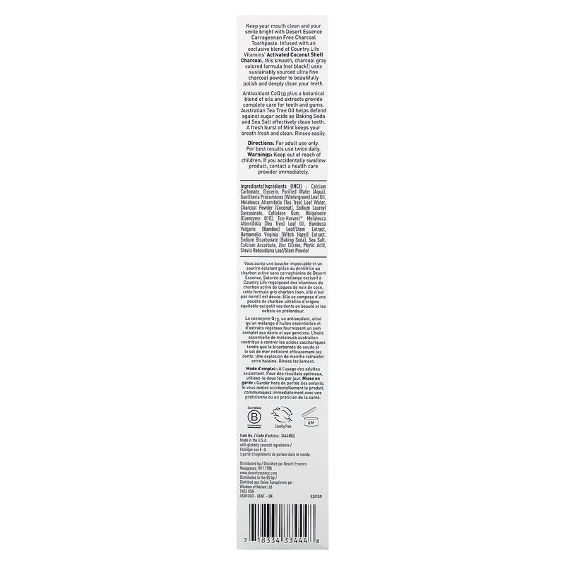 DESERT ESSENCE ACTIVATED CHARCOAL TOOTHPASTE - FRESH MINT 176G