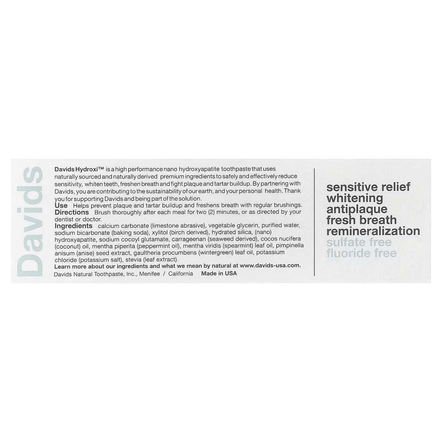 Davids Premium Toothpaste Sensitive Whitening Nano-Hydroxyapatite / Peppermint 50g