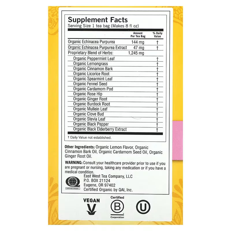 Yogi Tea Immune Support Echinacea Supports Immune Function 16 tea bags