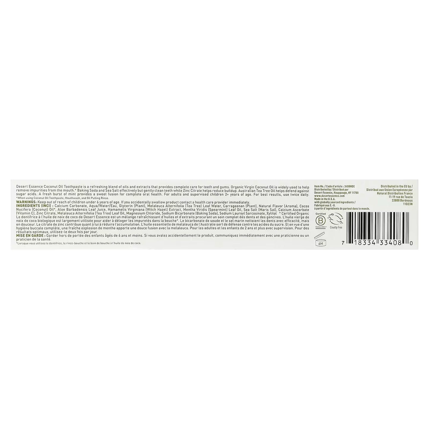 DESERT ESSENCE  COCONUT OIL TOOTHPASTE COCONUT MINT 176 G