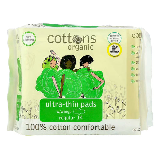 Cottons Organic Regular Ultra Thin Pads with Wings - 14 Pads