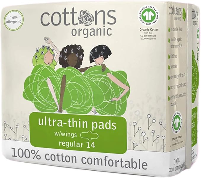 Cottons Organic Regular Ultra Thin Pads with Wings - 14 Pads