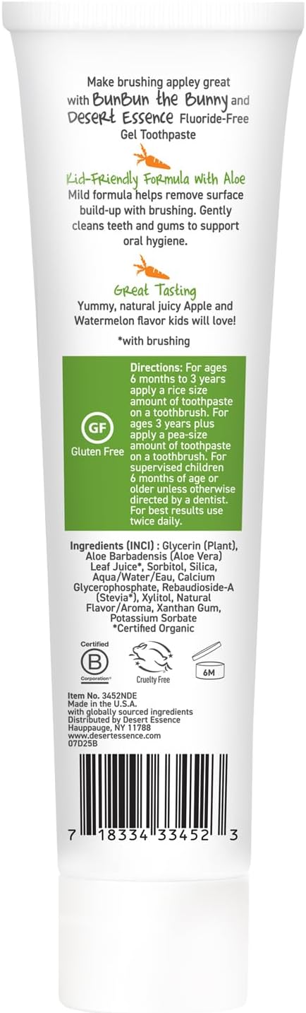 DESERT ESSENCE GREEN APPLE WATERMELON KIDS TOOTHPASTE GEL 133G