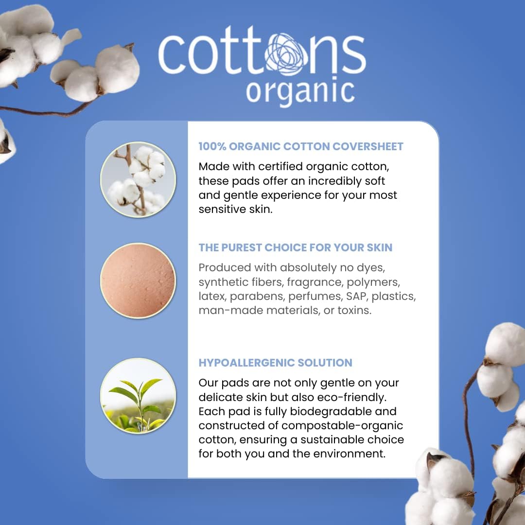 Cottons Organic, 100% Natural Cotton Coversheet, Pantyliners, Ultra-Thin, 24 Liners