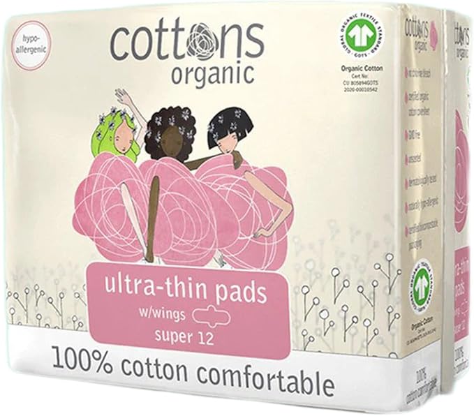 Cottons Organic Super Ultra-Thin Pads with Wings - 12 Pads