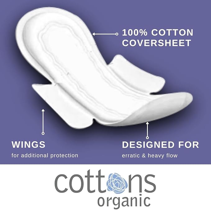 Cottons Organic Super Overnight Pads with Wings - 10 Packs