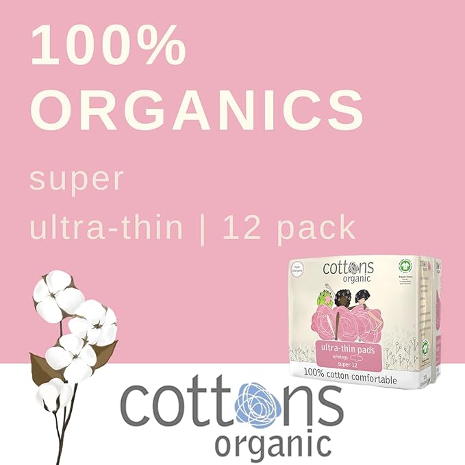 Cottons Organic Super Ultra-Thin Pads with Wings - 12 Pads