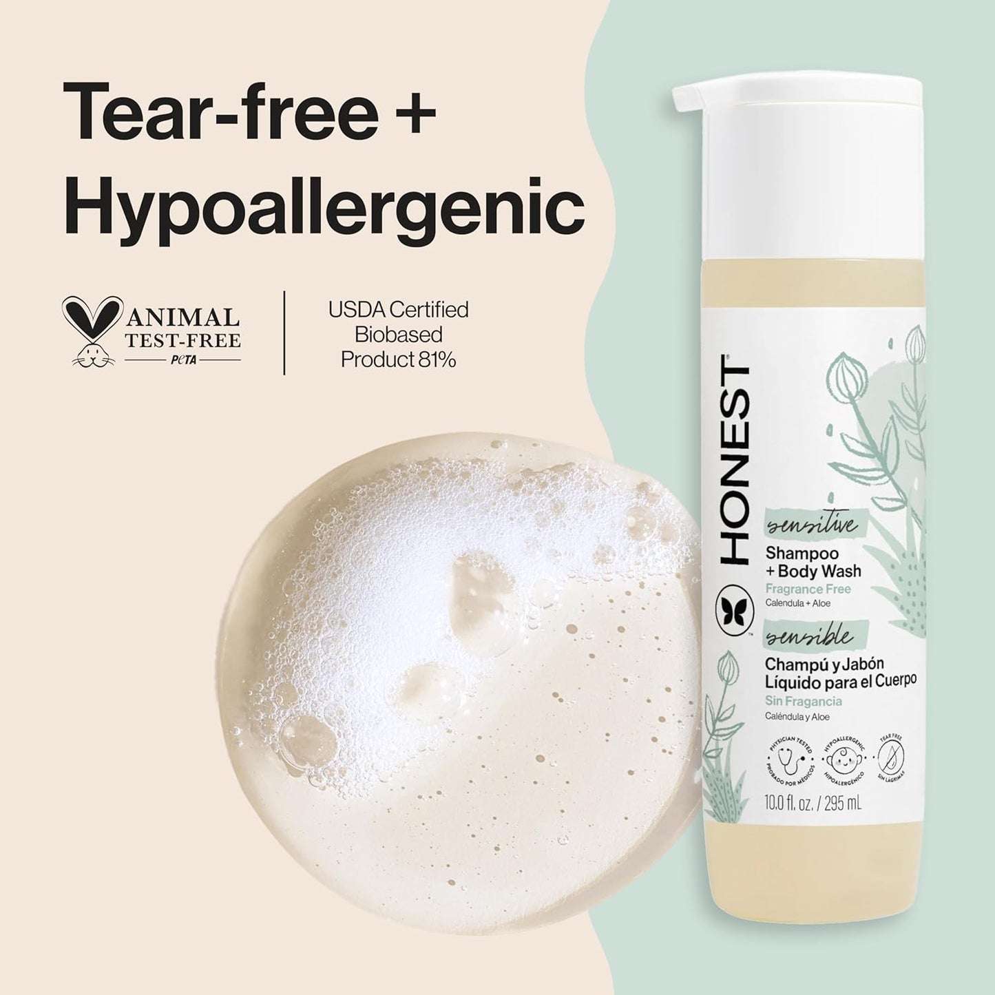 Honest Sensitive Shampoo & Body wash Fragrance Free Calendula + Aloe 295 ML