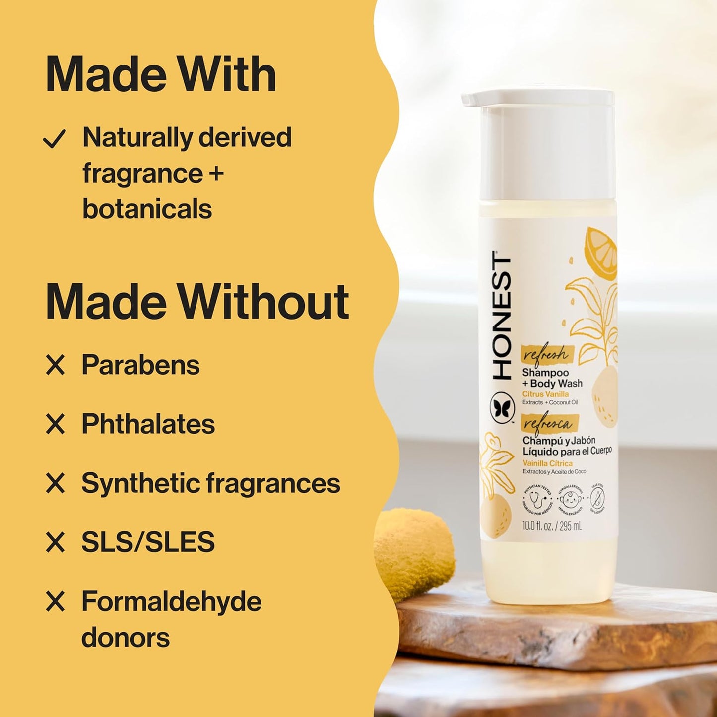 Honest Refresh Shampoo & Body Wash Citrus Vanilla Extracts + Coconut Oil  295 ML