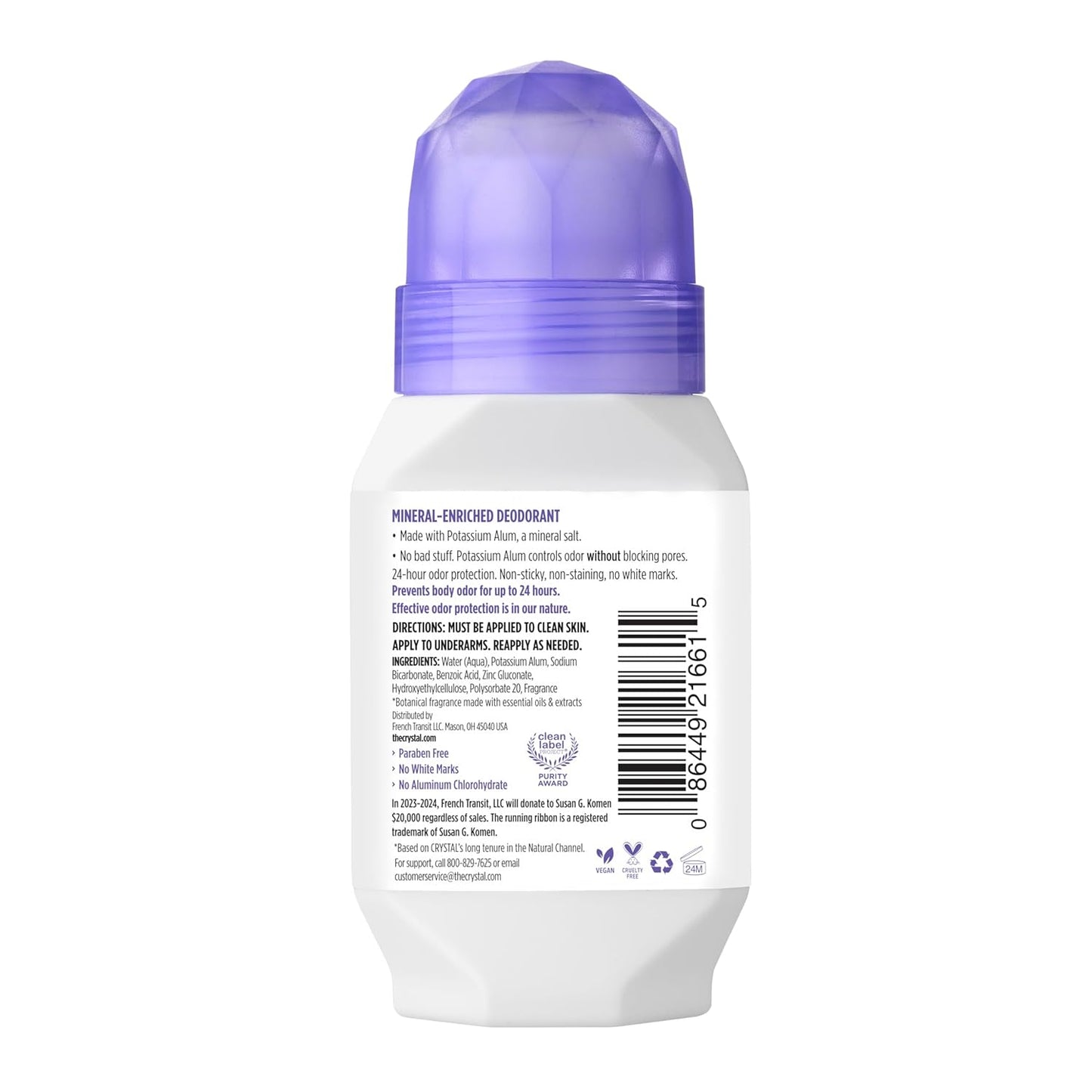 Crystal Mineral Deodorant Roll-On Lavender & White Tea 66ml