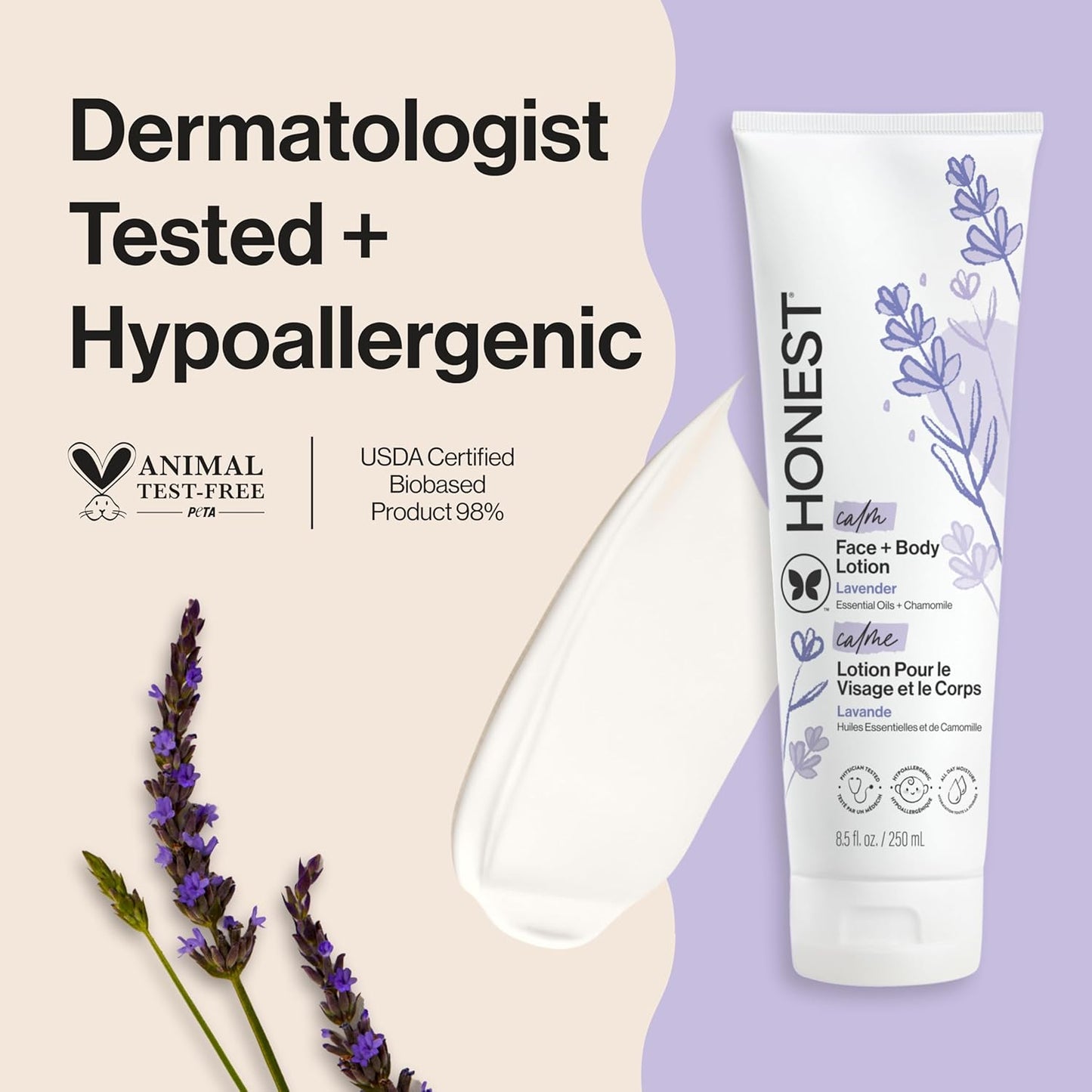 Honest Face + Body Lotion, Lavender Essential Oils & Chamomile 250 ML