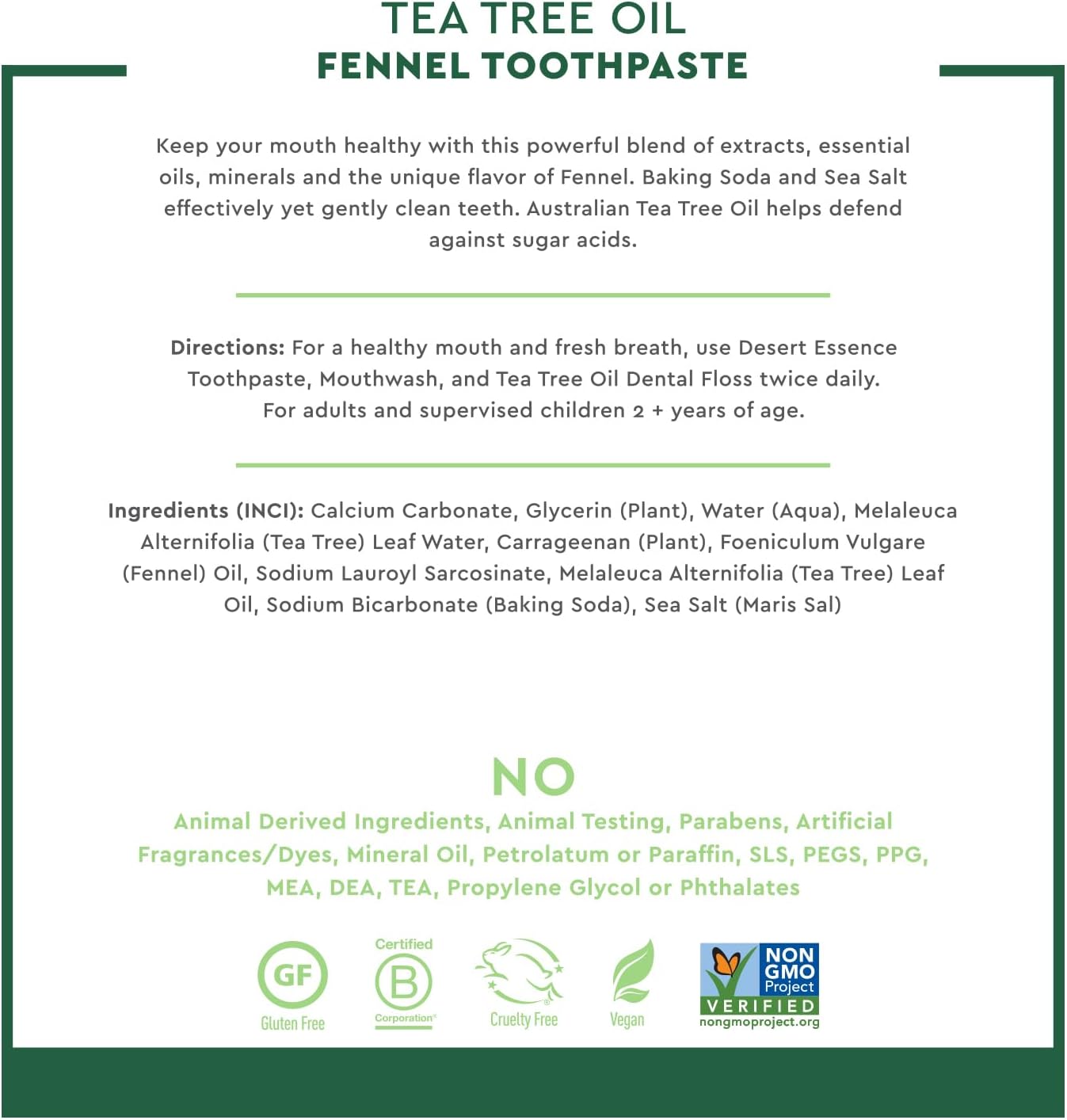 DESERT ESSENCE TEA TREE OIL TOOTHPASTE- FENNEL 176G
