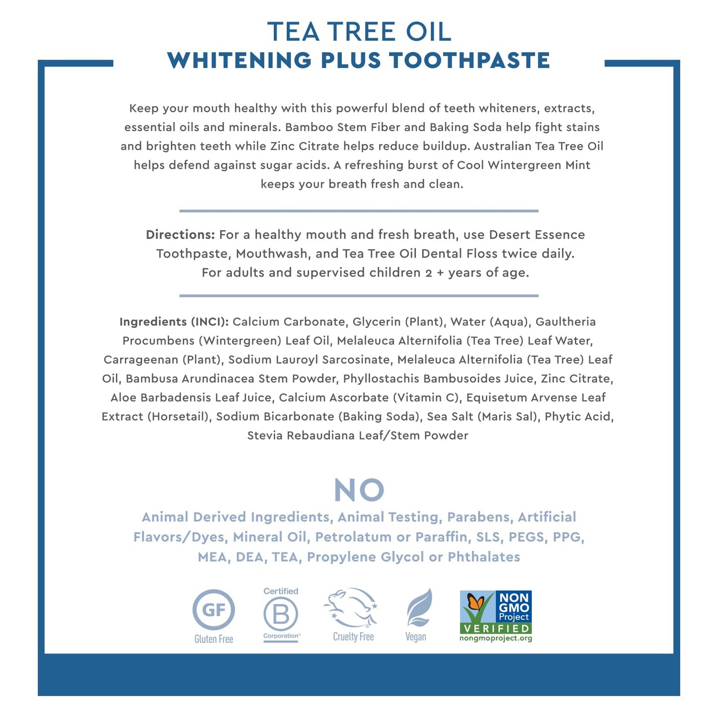 DESERT ESSENCE TEA TREE OIL WHITENING PLUS COOL MINT Toothpaste 176G