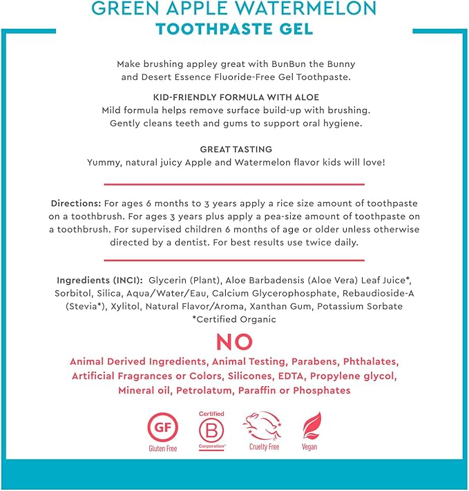 DESERT ESSENCE GREEN APPLE WATERMELON KIDS TOOTHPASTE GEL 133G
