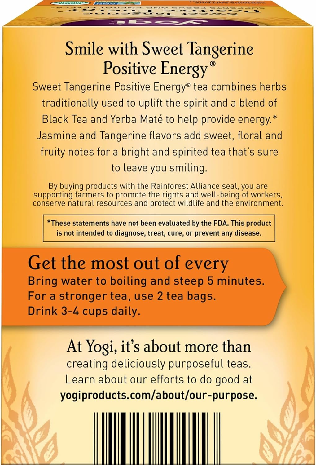 Yogi Tea Positive Energy Sweet Tangerine Supports Focus and Energy Levels 16 tea bags