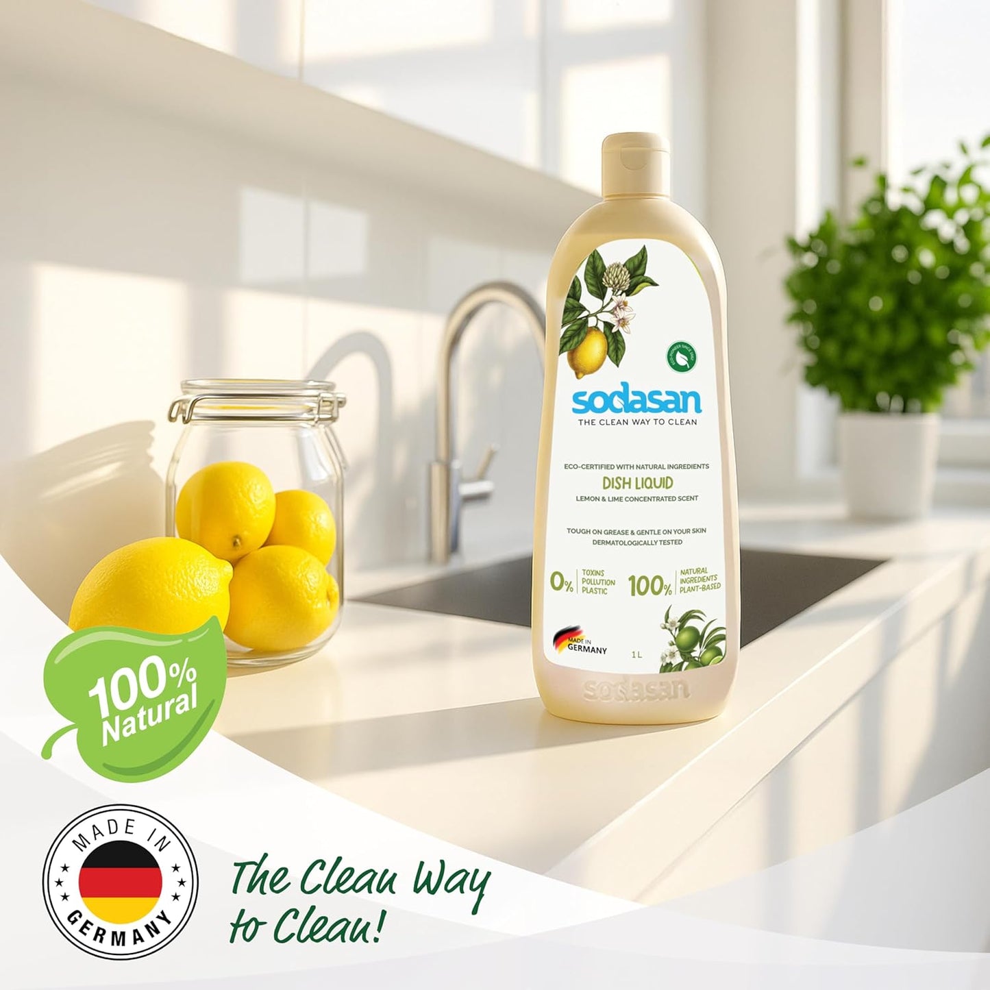 Sodasan 100% Natural Dish Liquid Lemon and Lime 1Kg