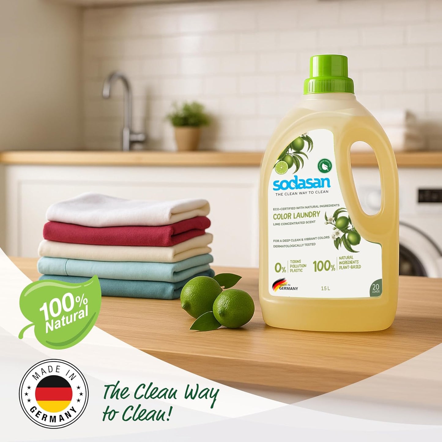 Sodasan 100% Natural Colour Laundry Liquid Lime 1.5Kg