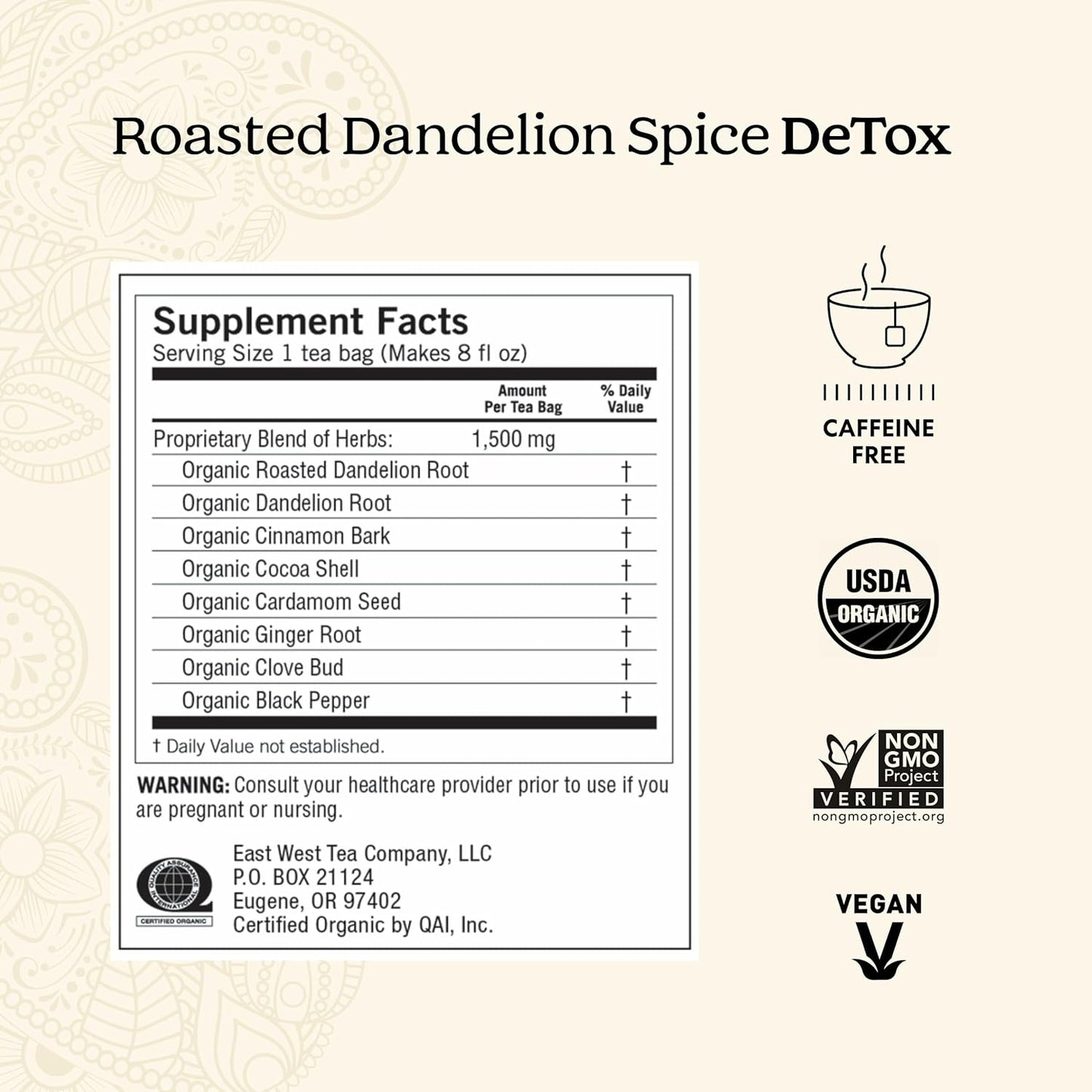 Yogi Tea Roasted Dandelion Spice Detox Healthy Cleansing Formula 16 Tea bags