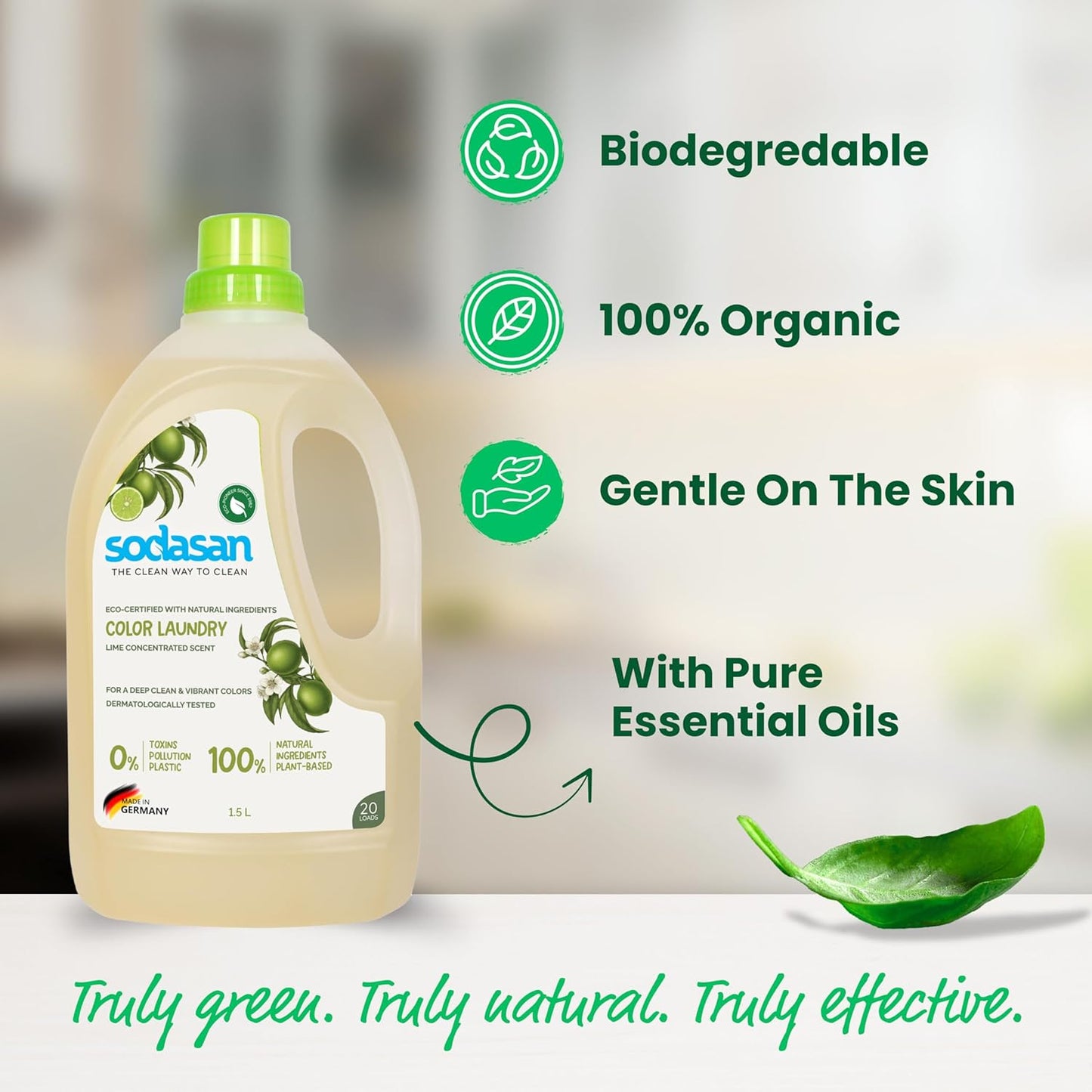 Sodasan 100% Natural Colour Laundry Liquid Lime 1.5Kg