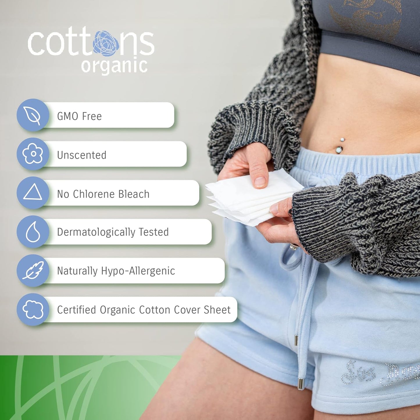 Cottons Organic, 100% Natural Cotton Coversheet, Pantyliners, Ultra-Thin, 24 Liners