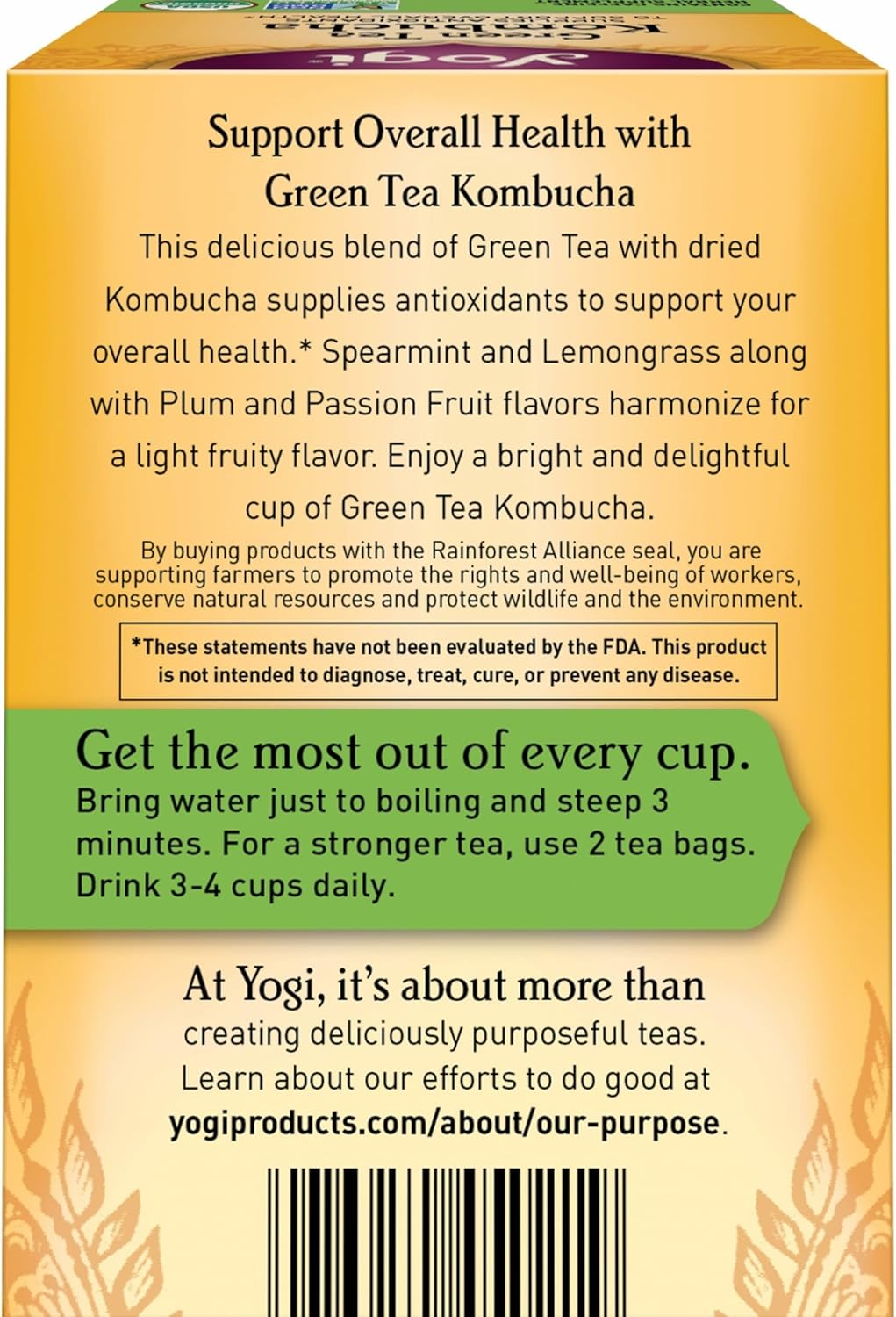 Yogi Green Tea Kombucha Supplies Antioxidants to Support Overall Health 16 Tea Bags