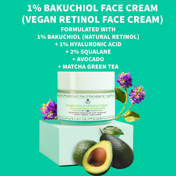 Nature Spell 1% Bakuchiol Soufflé' Face Cream Plant Based Vegan Retinol Alternative 100ML