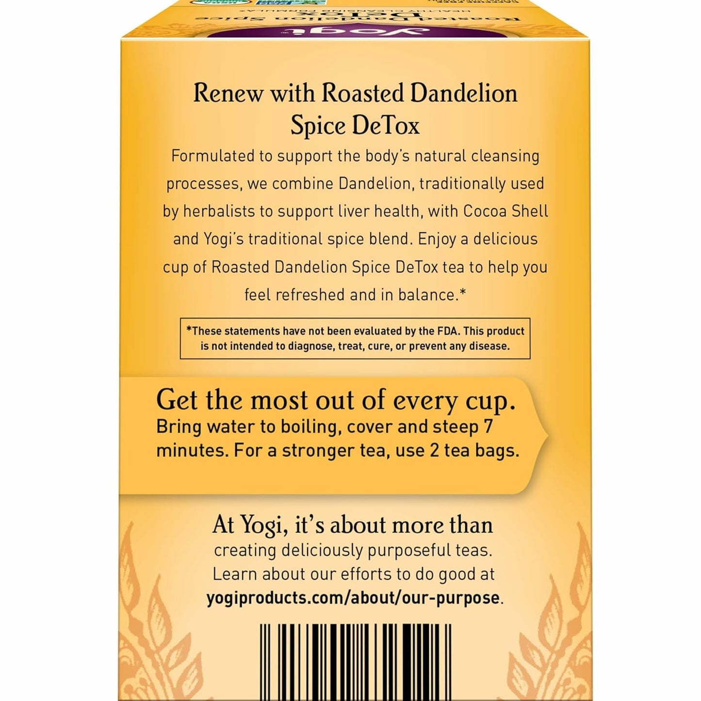 Yogi Tea Roasted Dandelion Spice Detox Healthy Cleansing Formula 16 Tea bags
