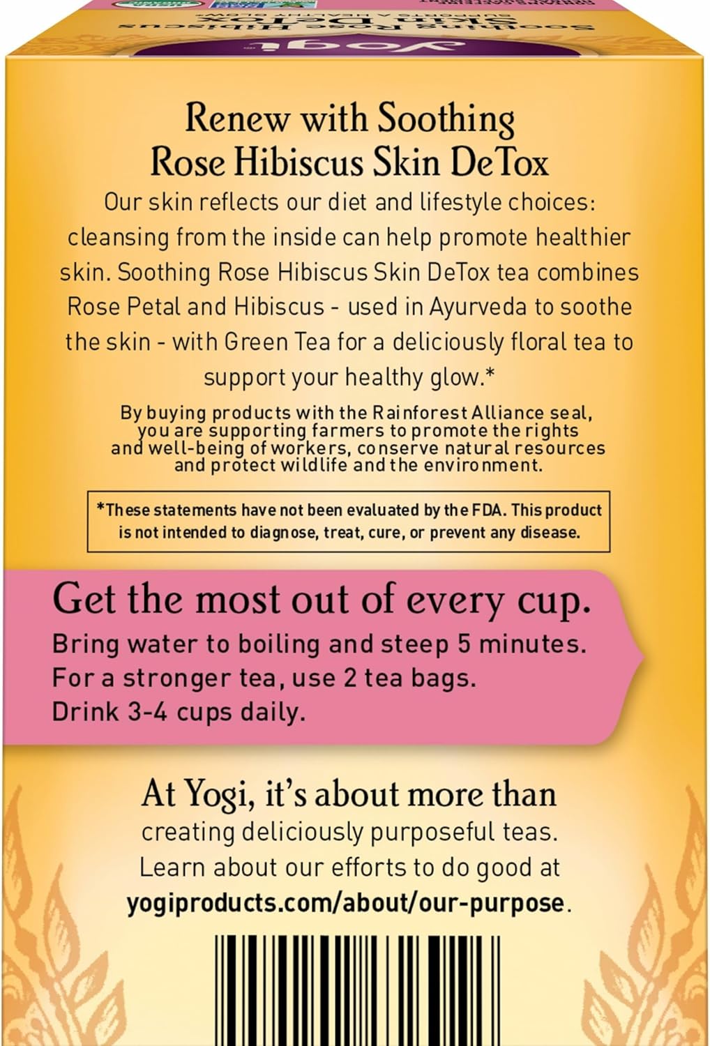 Yogi Tea Soothing Rose Hibiscus Skin Detox Supports a Healthy Glow 16 Tea bags