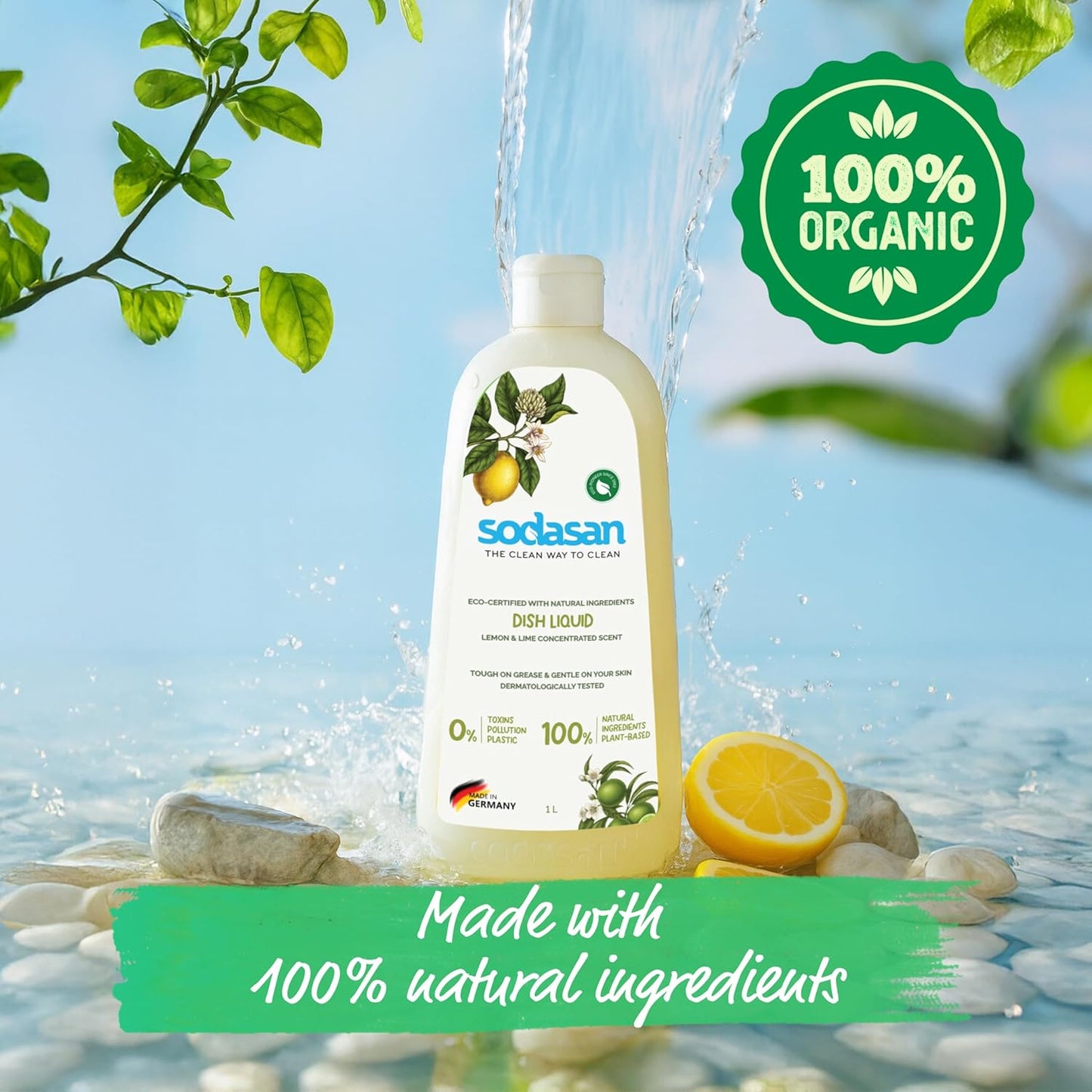 Sodasan 100% Natural Dish Liquid Lemon and Lime 1Kg