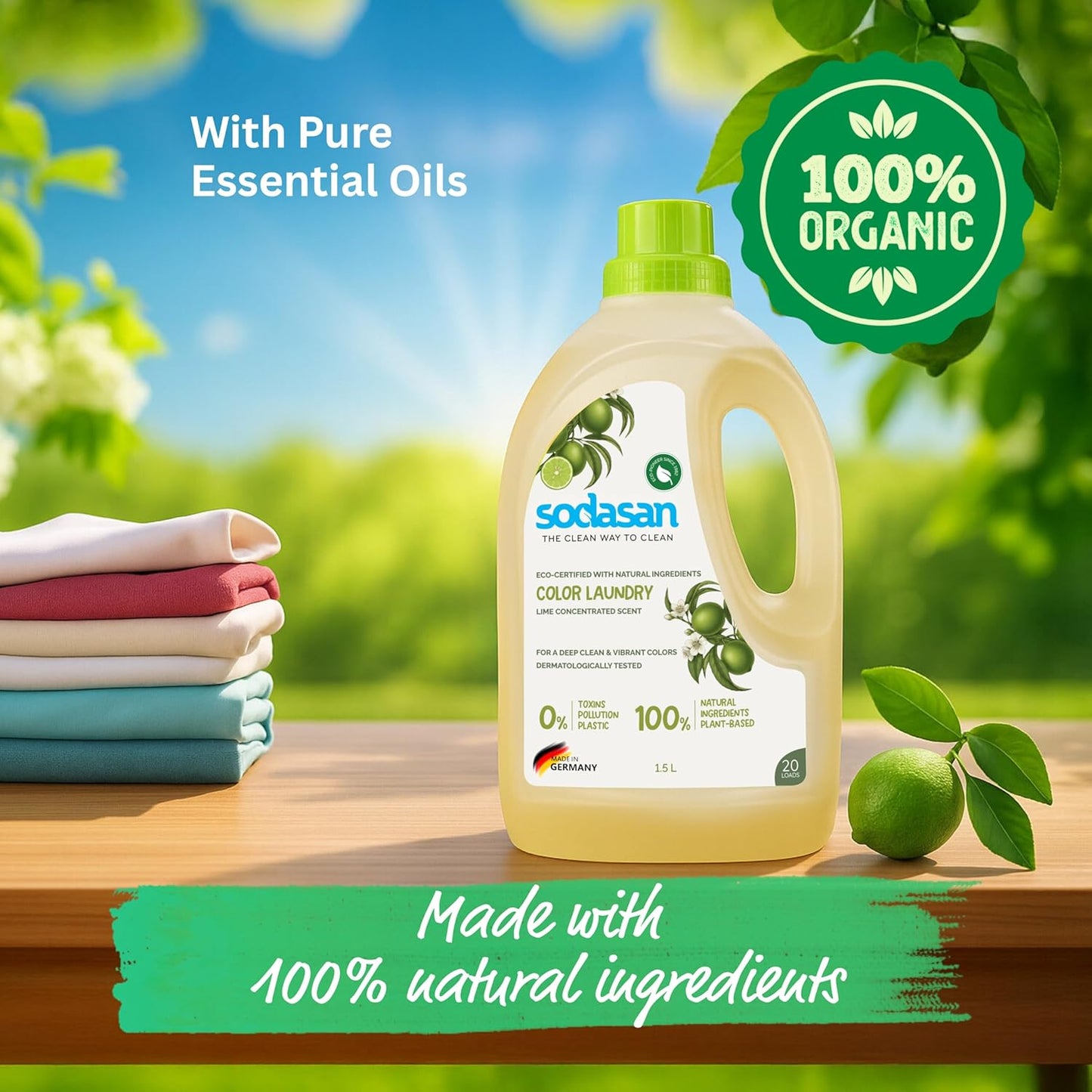 Sodasan 100% Natural Colour Laundry Liquid Lime 1.5Kg
