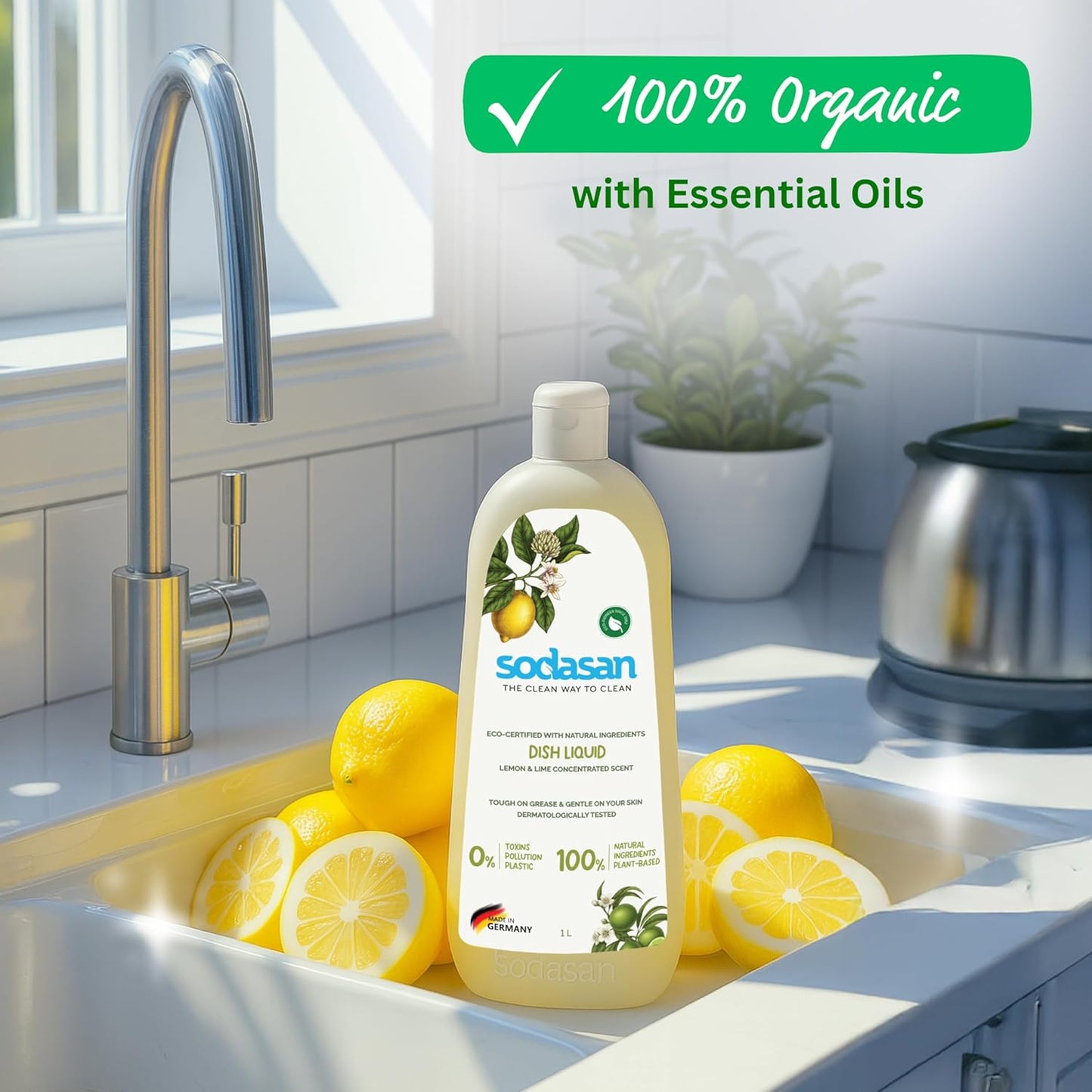 Sodasan 100% Natural Dish Liquid Lemon and Lime 1Kg