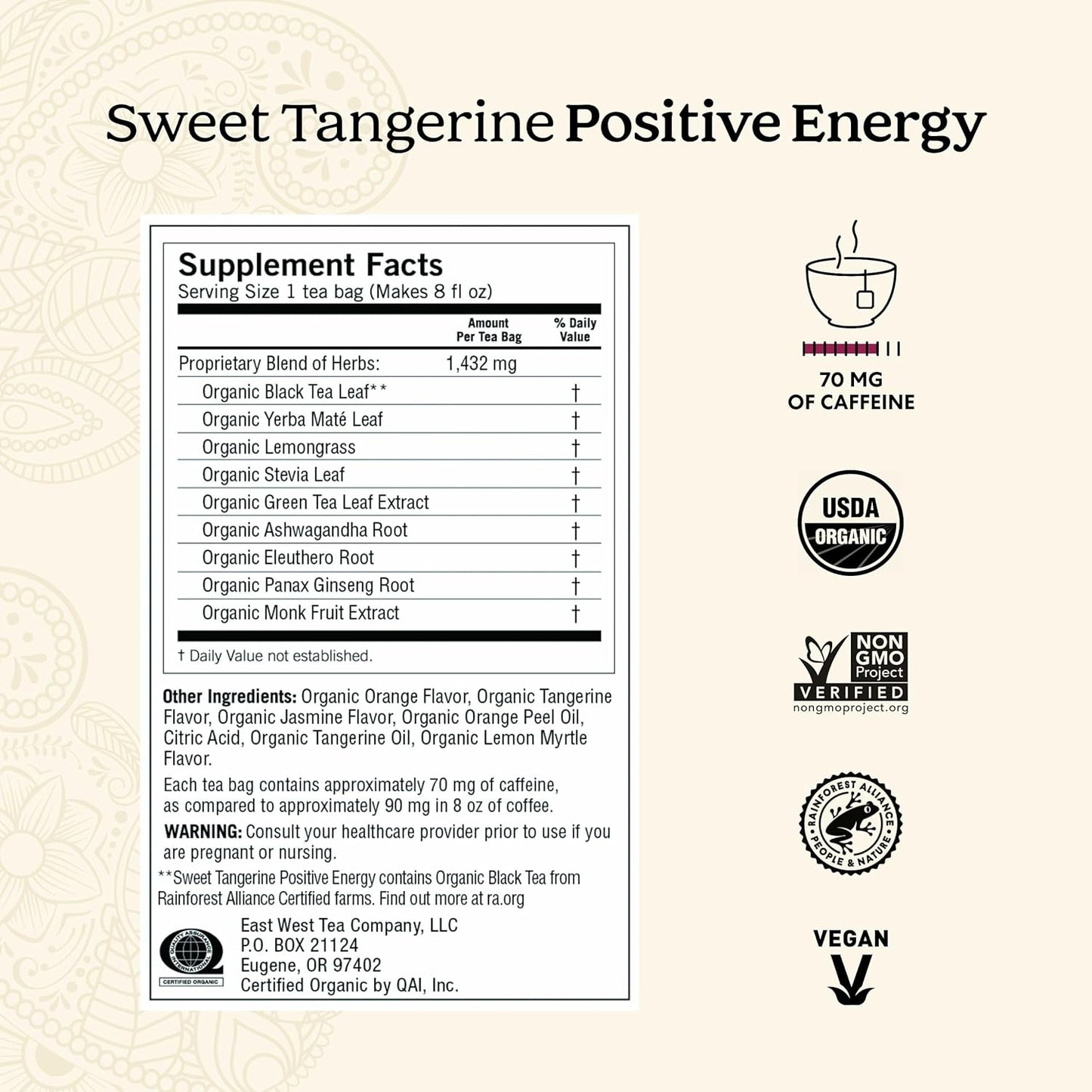 Yogi Tea Positive Energy Sweet Tangerine Supports Focus and Energy Levels 16 tea bags