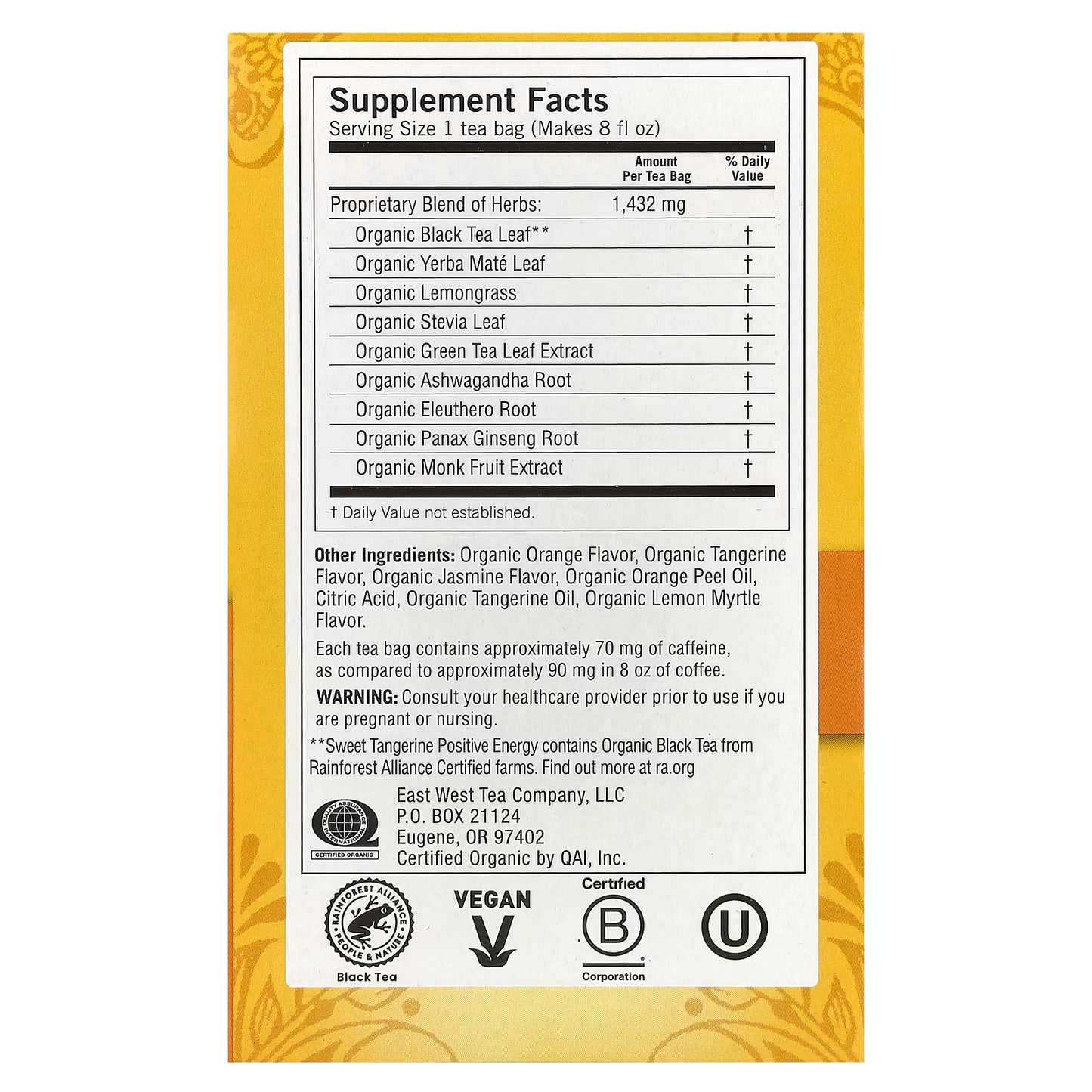 Yogi Tea Positive Energy Sweet Tangerine Supports Focus and Energy Levels 16 tea bags