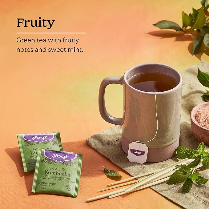 Yogi Green Tea Kombucha Supplies Antioxidants to Support Overall Health 16 Tea Bags