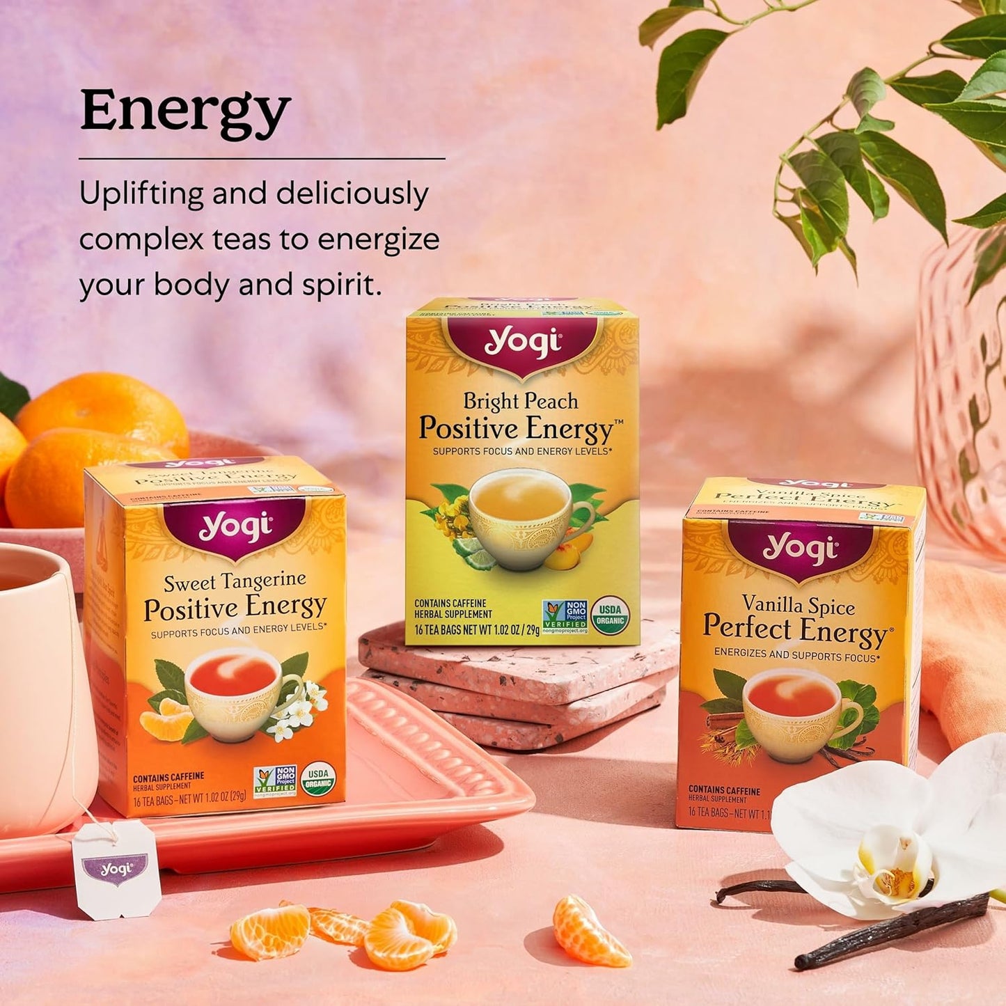 Yogi Tea Positive Energy Sweet Tangerine Supports Focus and Energy Levels 16 tea bags